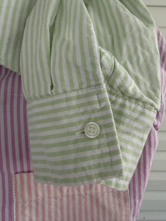 Arizona Jean Company Pastel Striped Cropped Button Up Preppy Coquette Shirt - Picture 5 of 5